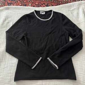 Black cashmere crewneck sweater with pearl detail size large